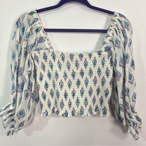 2/$30 Billabong White Blue Print Elastic Crop Top sz Large